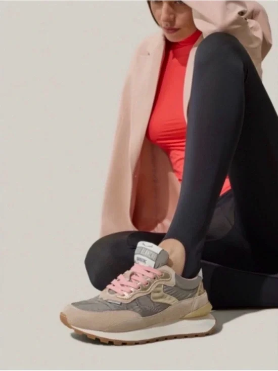 NWT VOILE BLANCHE QWARK HYPE WOMAN Suede & Technical Fabric Sneakers BEIGE-GREY - Picture 4 of 16